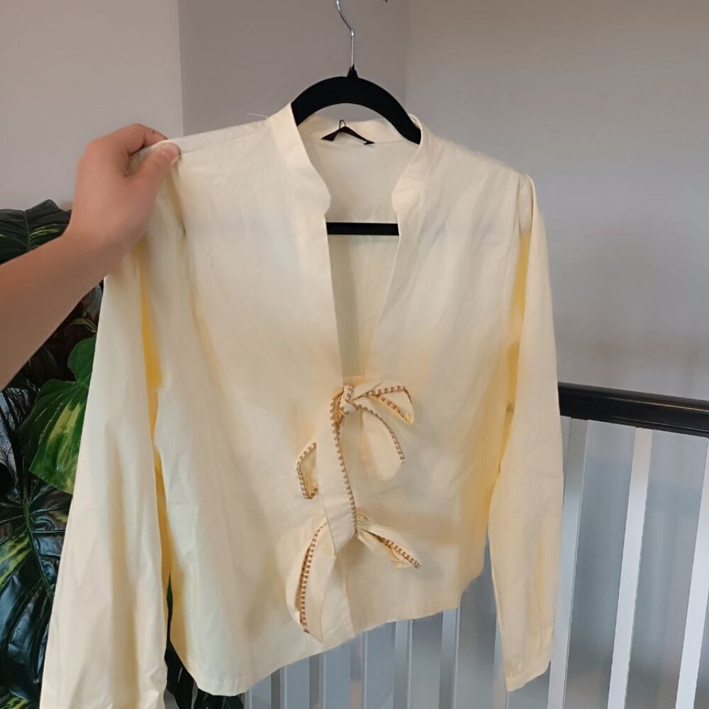 women's zara yellow shirt with ribbons